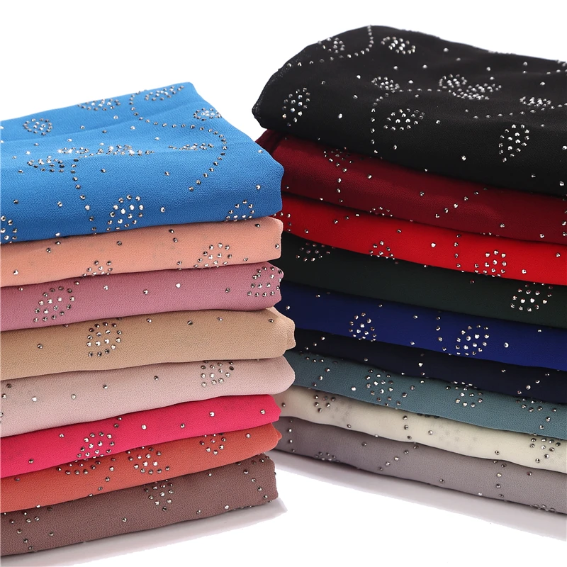 US $33.12 10 PcsLot Womens Bubble Chiffon Scarf Crystal Scarf Hijab Shawls Wraps Solid Color Muslim Hijab Scarf 20 Colors