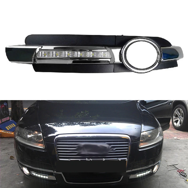 Brand New Chrome Style 12V LED CAR DRL Daytime Running Lights With Fog Lamp Hole For AUDI A6 C6 2005 2006 2007 2008 Wholesale Brand New Chrome Style 12V LED CAR DRL Daytime Running Lights With Fog Lamp Hole For AUDI A6 C6 2005 2006 2007 2008 Wholesale