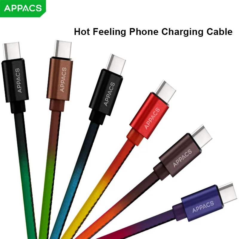 APPACS 1 м usb type-C кабель для зарядки телефона с горячим ощущением температуры зондирования Обесцвечивающий кабель для передачи данных USB-C для Xiaomi 4C huawei P9 Letv