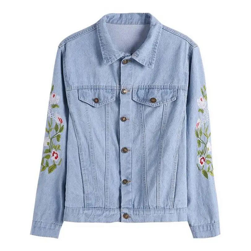 2017 spring and summer new casual embroidery printed denim short font b jacket b font ladies