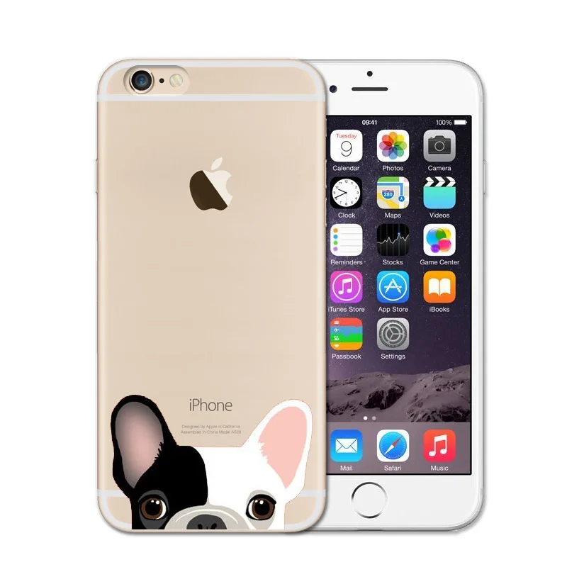 Cartoon Animal Bull Terrier French Bulldog Soft silicon TPU Phone Case For iPhone 5 5S SE 6 6S 6Plus 7 7Plus 8 8Plus X Cover Cat