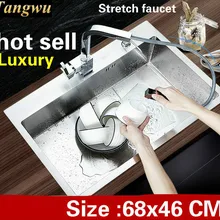 Vogue квартира кухня ручная раковина одинарная мойка люкс сделать блюда 304 нержавеющая сталь Горячая 68x46 см