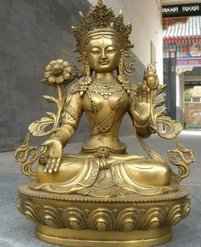 

Tibet Buddhism Pure Brass Carved White Tara Kwan-yin Bodhisattva Buddha Statue