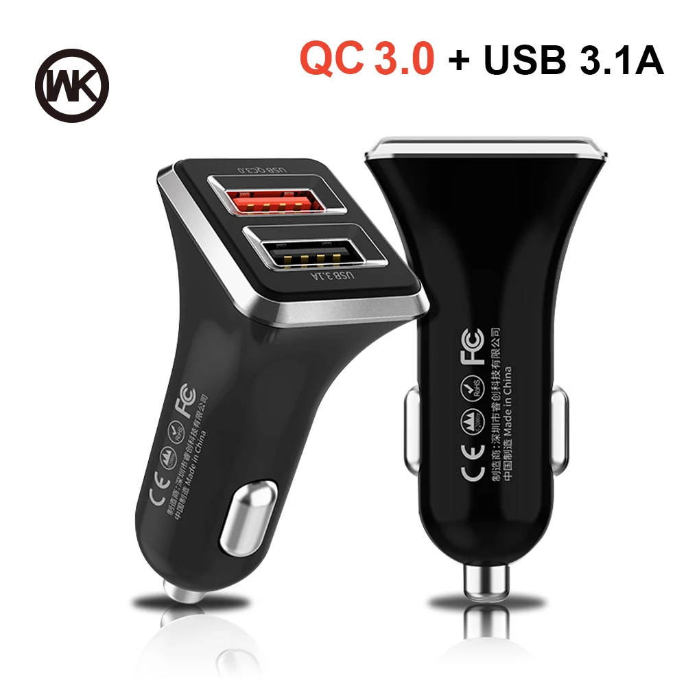 WK Dual USB Quick Charge QC 3,0 Автомобильное зарядное устройство для iPhone samsung usb type C PD быстрое зарядное устройство для мобильного телефона быстрое зарядное устройство для автомобиля - Тип штекера: Black QC3.0 USB 3.1A