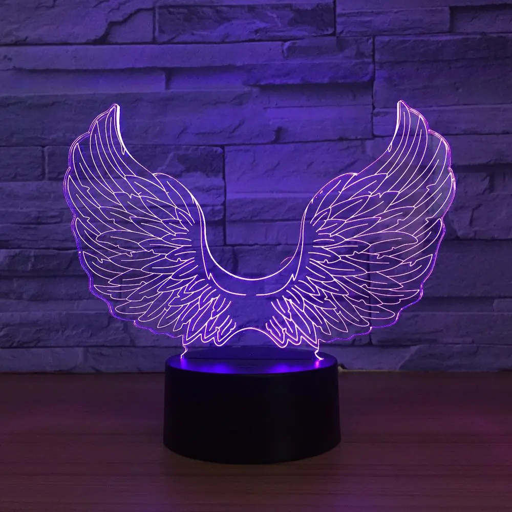 Angel Wings Модель 3D Светодиодная лампа с питанием от USB цветной пульт дистанционного