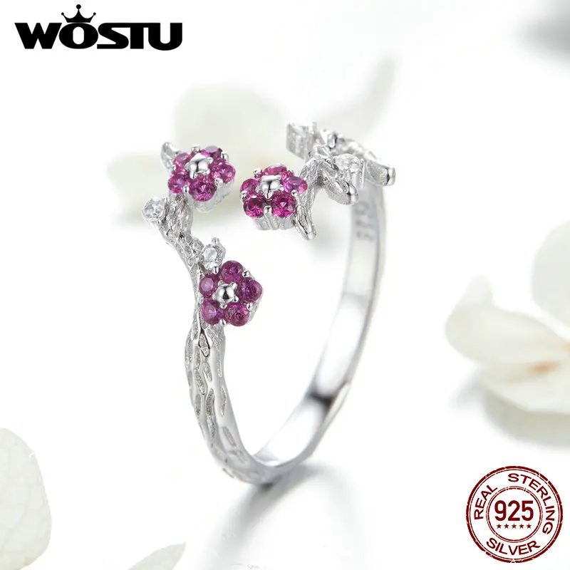 

WOSTU 100% 925 Sterling Silver Wintersweet Flower Ring Finger Wedding Engagement Ring For Women European Luxury Jewelry FNR022