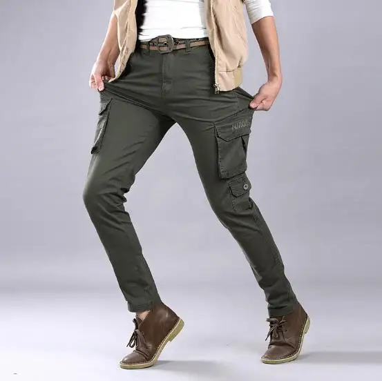

2018 Mens Cargo Pants Army Green Big Pockets Decoration Casual Washed Cotton Military Joggers male Stretch Autumn Pants 28-38