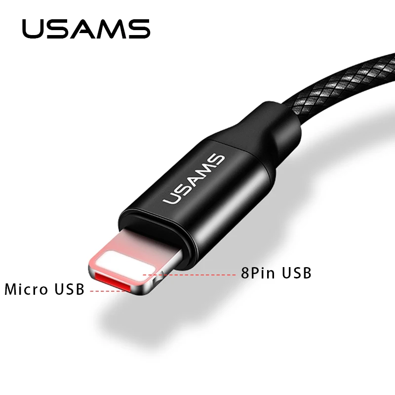 2 in 1 USAMS 1.2M Charging Mobile Phone Cables Charger iOS Data USB