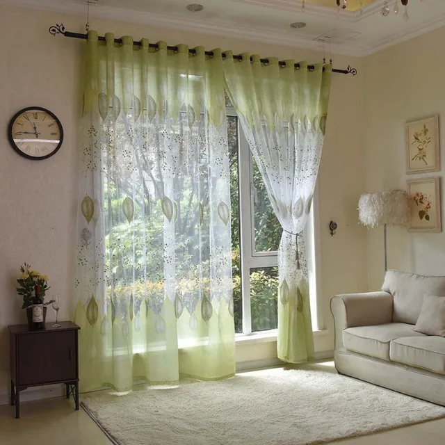 fractura Fangoso insondable Persianas venecianas de tela de hojas verdes, tul transparente, cortinas  para sala de estar, dormitorio, cocina, modernas _ - AliExpress Mobile