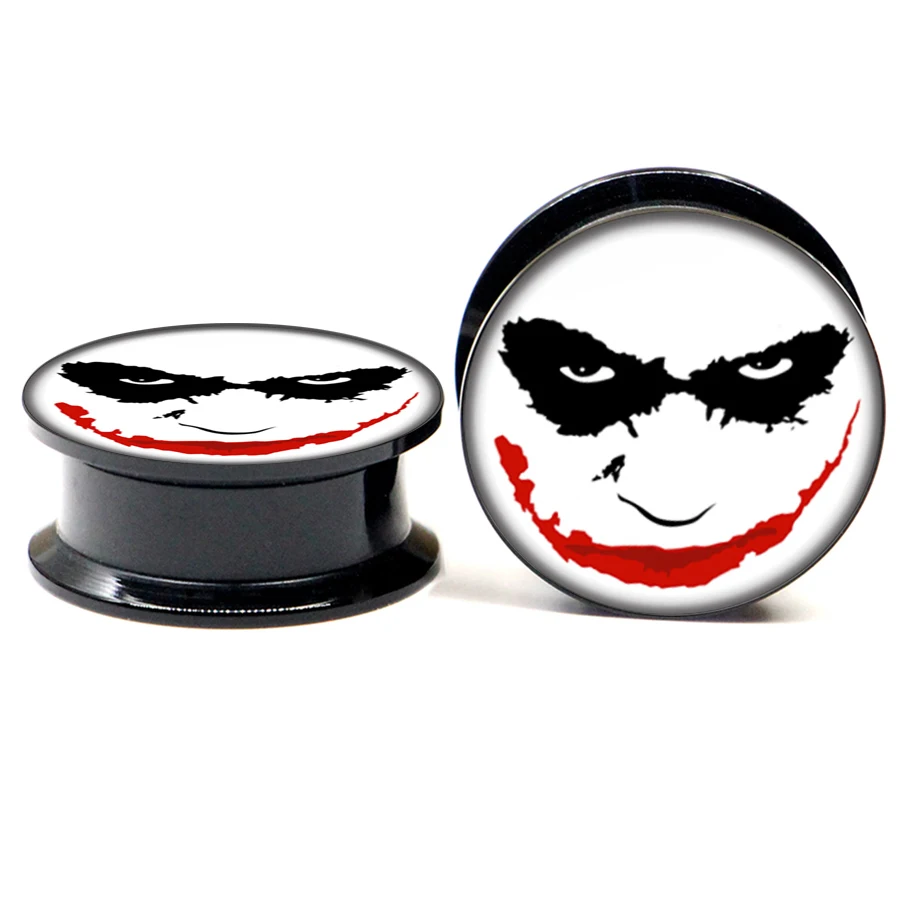 Пара белых акриловых ушных пробок Joker Face винты подходят для телесных тоннелей