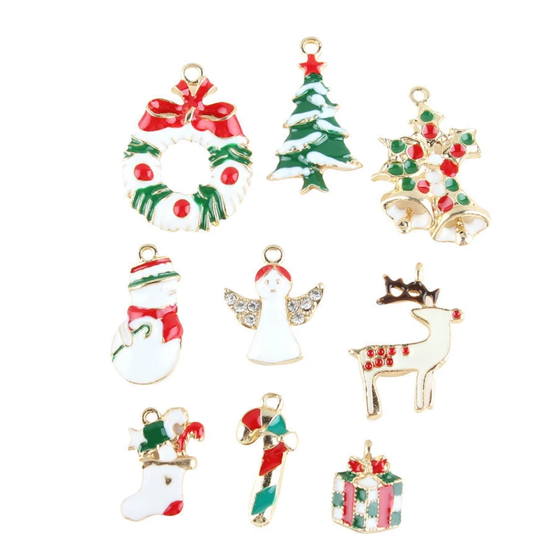 

10pcs Angel Tree Christmas Charms Enamel Pendant Gifts Box Snowman Bell Earrings Accessory Handmade Ornaments DIY Material YZ512