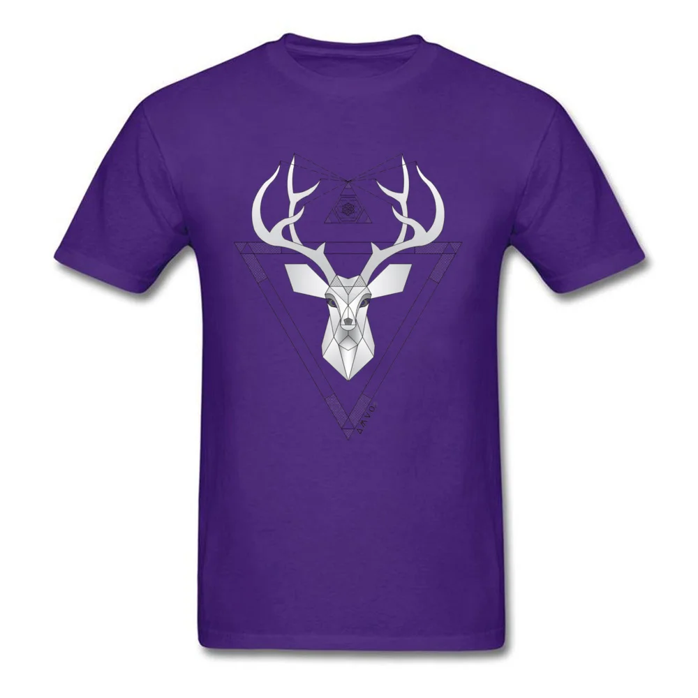 Birthday Geometric Minimal Deer O Neck T-Shirt NEW YEAR DAY Tees Short Sleeve for Men Hot Sale Pure Cotton Printing T Shirt Geometric Minimal Deer purple