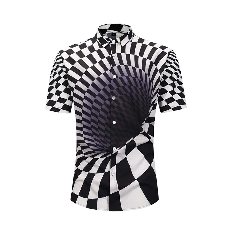 

Black And White Vertigo Hypnotic Printing Casual Shirts 2019 Summer Short Sleeve Turn Down Collar Beach Shirts clothing Fashion