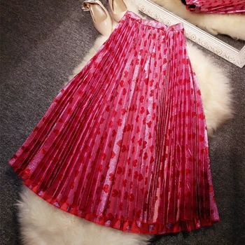 

New pound gold and silver shiny love pink peach pleated skirt female