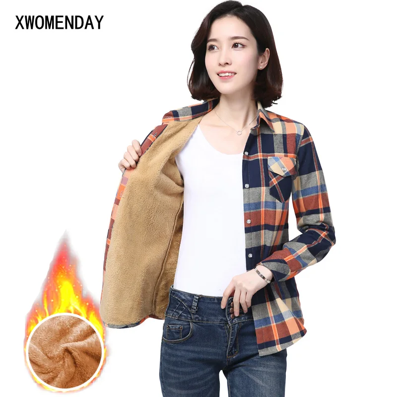 Acheter Hiver Velours Épais Chaud Blouses Flanelle Femelle Vérifié Femmes Coton Plaid Femelle Blouse Chemises Féminin Haut À Manches Longues Blusas