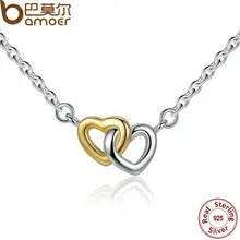 Bamoer unidos en el amor de plata de ley 925 collar y colgante para las mujeres collar de cadena de plata y pequeñas psn011