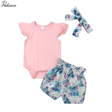 Летняя одежда для новорожденных девочек, топы с русалками, комбинезон+ шорты, комплект из 3 предметов для детей от 0 до 24 месяцев