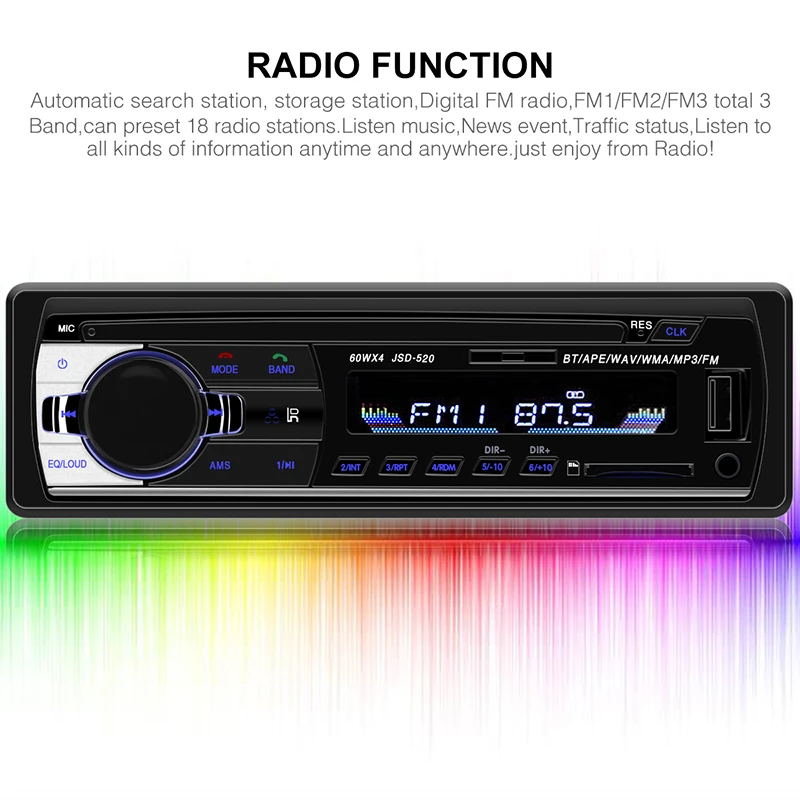 1 din автомагнитола 12 в Bluetooth автомобильный стерео fm-радио MP3 аудио плеер USB SD AUX Автоэлектроника сабвуфер в-dash 1 DIN Авторадио