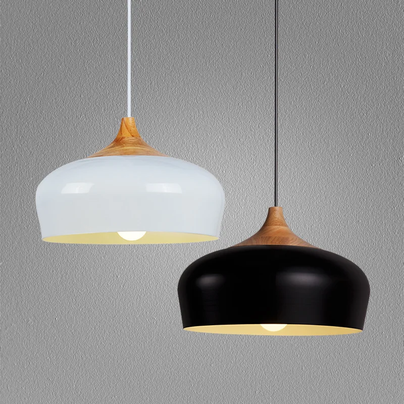 Modern Pendant Light Wood Aluminum Lamp E27 Socket Loft Style Hanging Light Black/White Optionally 300mm / 350mm WPL067 Modern Pendant Light Wood Aluminum Lamp E27 Socket Loft Style Hanging Light Black/White Optionally 300mm / 350mm WPL067