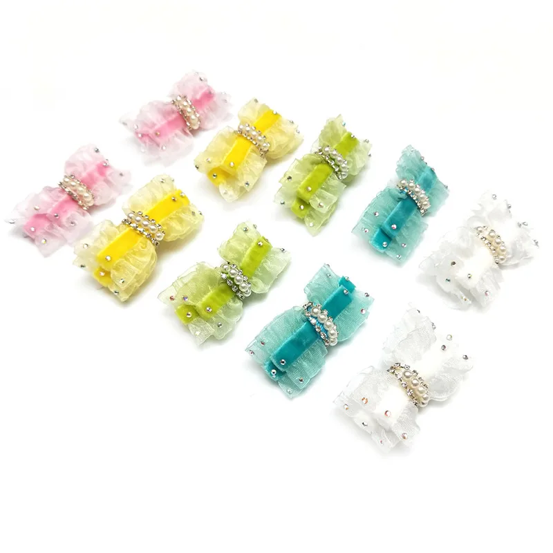 

Pets Dogs Grooming Pet Hair Accessories for Dog Cat Handmade headdress Hairpin Pearl drill lace velvet bow