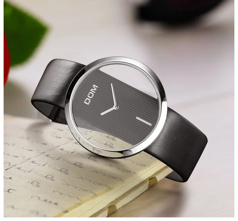 DOM, женские часы, Лидирующий бренд, роскошные женские часы с кожаным ремешком, полые водонепроницаемые часы, женские кварцевые часы, Reloj Mujer LP-205L-7M