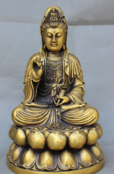 

Collectible bronze S1356 11" Chinese Bronze Buddhist Pot Pray Bless Joss Kwan-yin GuanYin Goddess Statue B0403