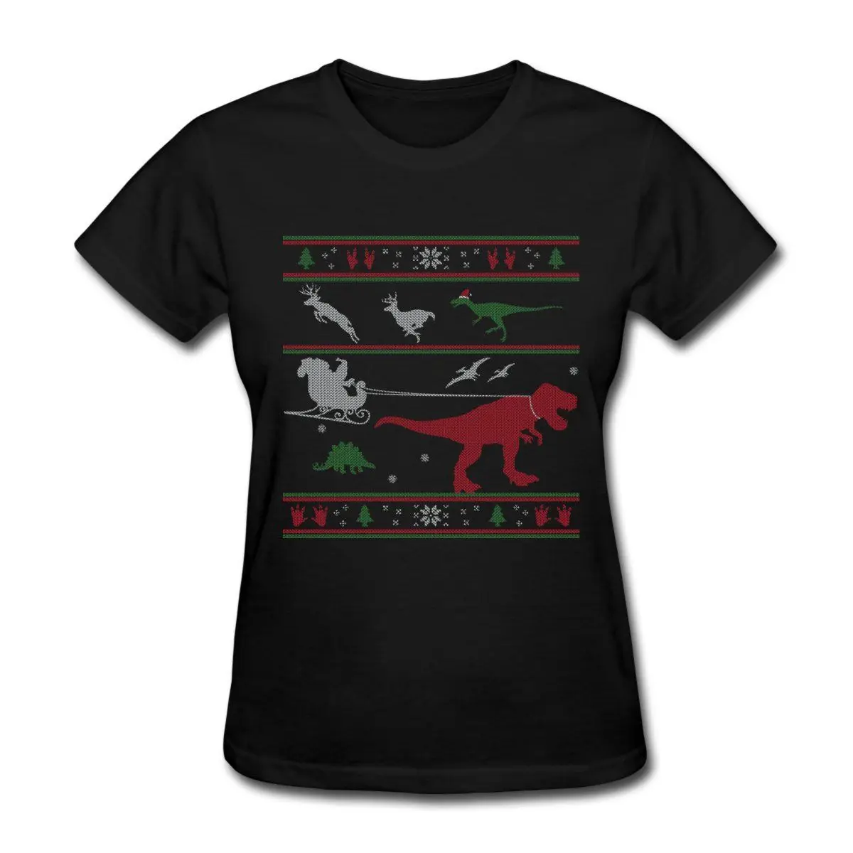 

Ugly Christmas Pattern Dinosaurs Women's T-Shirt Cotton T Shirt For Women Harajuku On Sale Short Sleeve Crazy Women Shirt