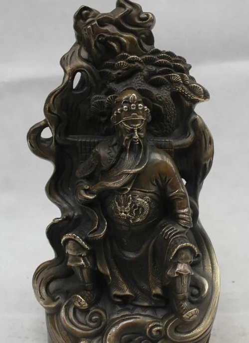 

13"Chinese Fengshui Bronze Seat hill Guan Gong Yu Warrior God Dragon Statue