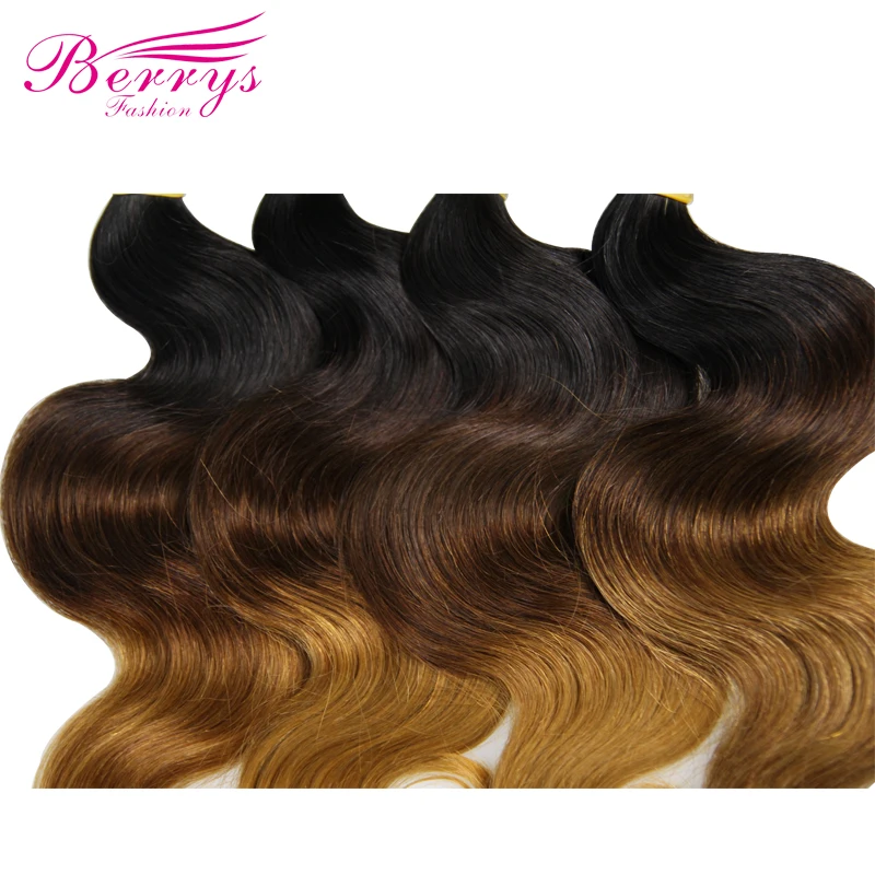 Berrys Fashion Ombre бразильские волнистые волосы 4 шт./лот 100% человеческие ткачества T1B/4/27