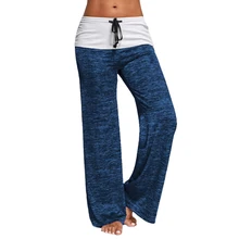 Women Patchwork Boot Cut Pants Brand High Waist Elastic Wide Leg Full Pants Fitness Loose Dancing Yoga Pant Sports Jogging elastic waist printed wide leg yoga pants