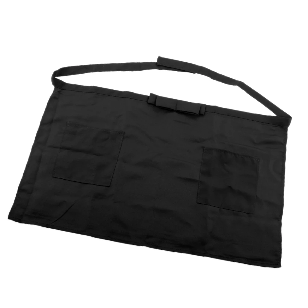 Unisex Kitchen Bow Short Apron Bar Pub Server Waiter Waitress 2 Pockets Apron 7 Colors