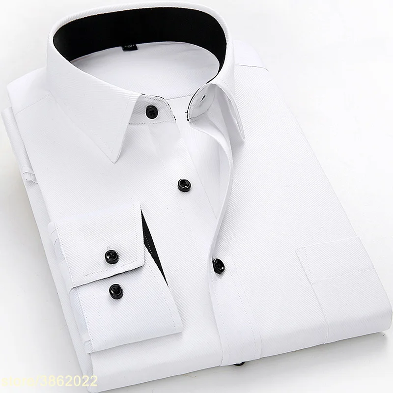 Plus Size 4XL 5XL 6XL 7XL 8XL Men Dress Shirts Long Sleeve Solid White
