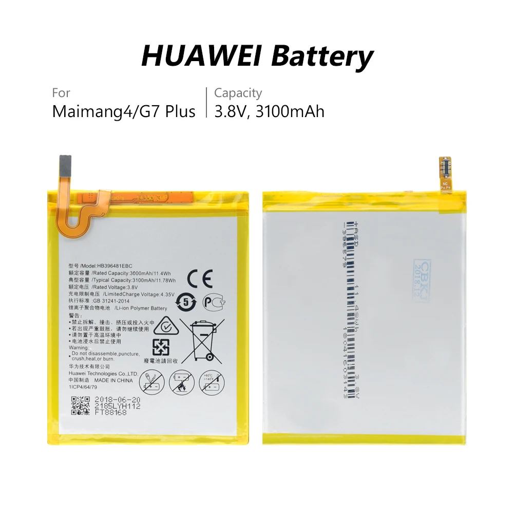 Литиевая HB396481EBC батарея для huawei Honor 5X 5A 6 Ascend G7 Plus G8 G8X Lipo Li-Po литий-полимерная аккумуляторная батарея