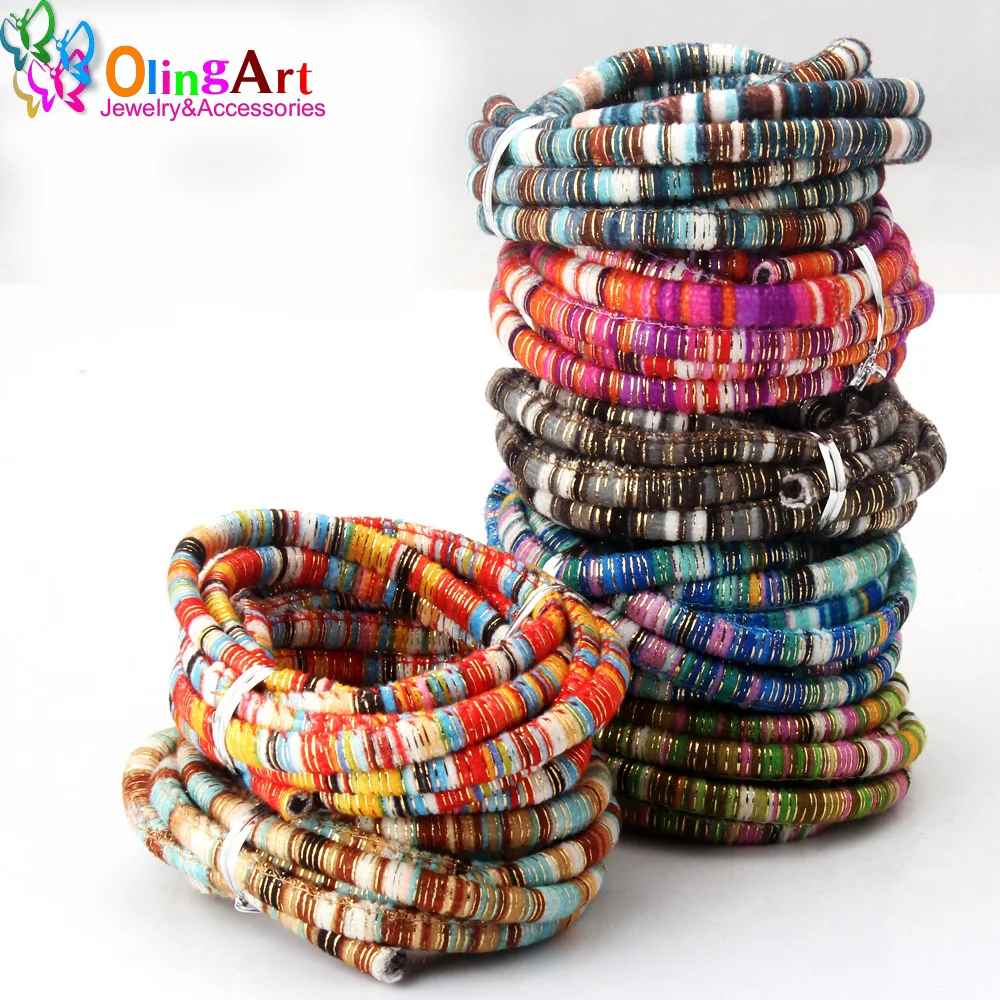 Цветная хлопковая нить OlingArt 6 мм 2 м/лот с градиентной золотой нитью для