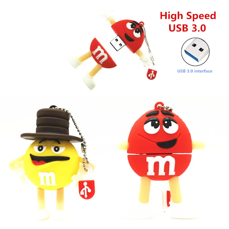 

High Speed USB 3.0 Flash Drive Cartoon MM Rainbow Mini Beans 4GB 8GB 16G 32G Memory Stick PenDrive 64G U Disk USB Stick