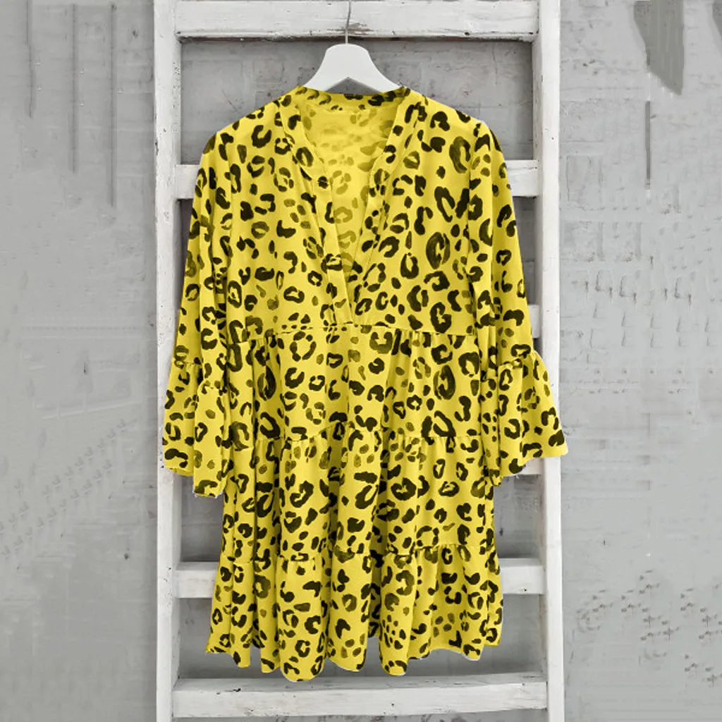 

Leopard Women Dress Cutout Ruffle Sleeve Maxi Fashion Wrap Dress Elegant Women Dresses Evening Party High Waist Dresses
