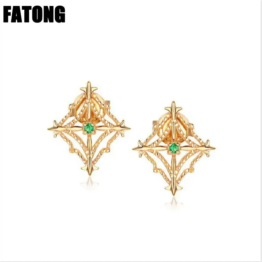 

925 sterling silver natural emerald vintage diamond-shaped chopped beads side pierced earrings female J0330