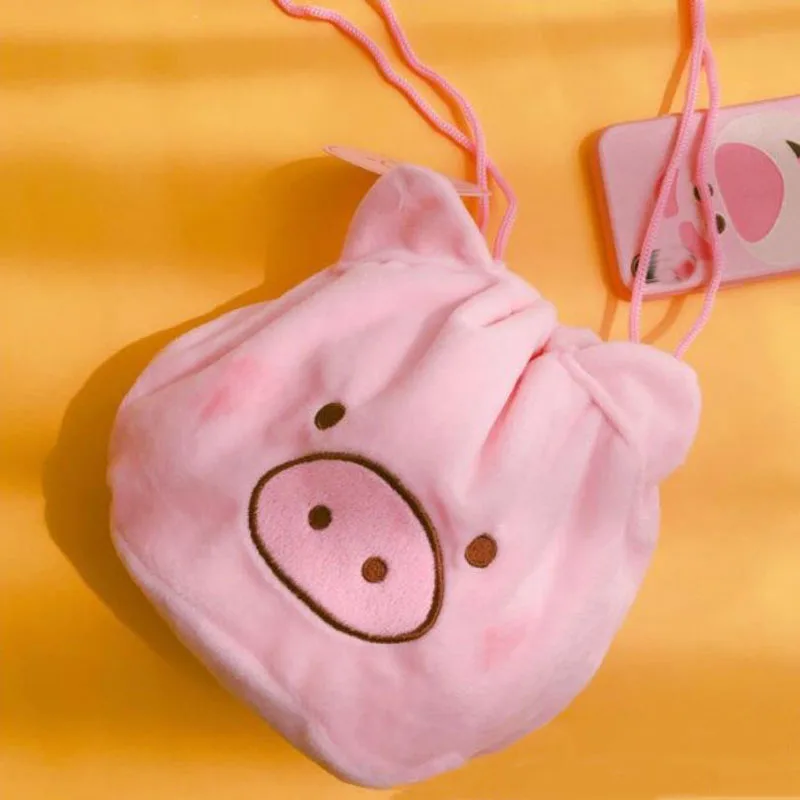 

1pc cute Animal pink pig plush toy Cartoon pig soft storage drawstring bag rope bundle pocket birthday gift