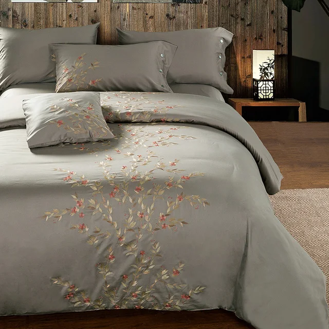 luxury 60s egyptian cotton sateen oriental embroidered bedding set egyptian cotton sateen sheet set