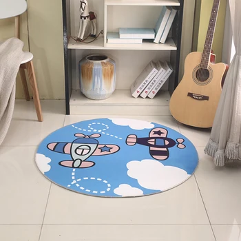 

2019Modern New Carpet Cartoon Airplane Lovely Round Carpet Rug Blue Floor Bedroom Living Room Printing Anti Slip Decoration