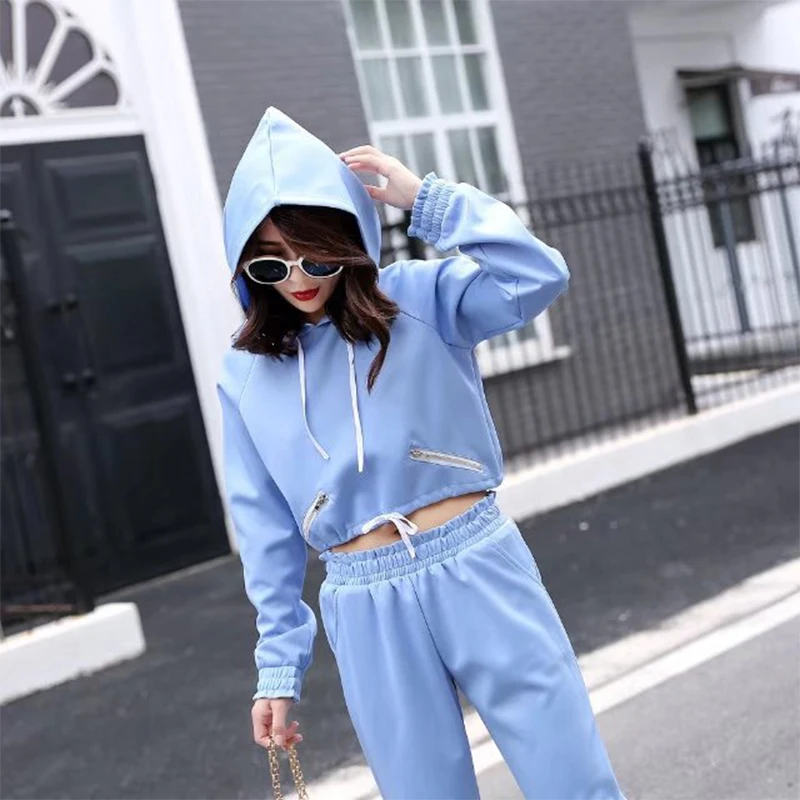 

Tracksuits women set corp tops sweatshirt+long pants hooded 2 pieces sets sports clothing suits female