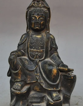 

10"old china buddhism bronze gilt Freedom Kwan-Yin GuanYin goddess buddha statue