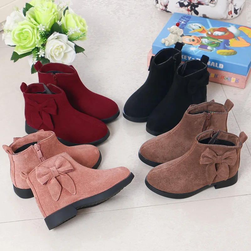 Spring Autumn Teens Girls Bowknot Rubber Leather Martin Boots For Girls Pink black Rome Ankle Princess Boots Shoes New