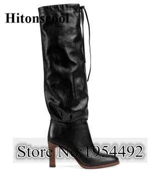 

Sexy Black Knee High Rome Boots Pointed Toe Stiletto High Heels For Women 2019 Sexy Lace Up Long High Boots