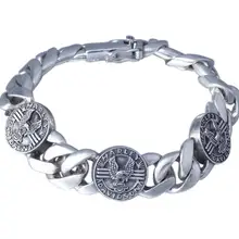 925 пробы серебряный Ретро Серебряный Мужской звено цепи круглый диск большой плоский S925 браслет