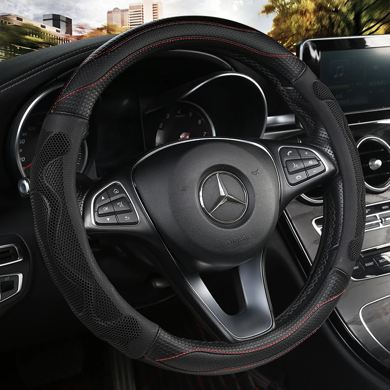 

KKYSYELVA Universal Car Steering Wheel Cover Leather Steering-wheel Covers Auto wheels Car Interior Accessories