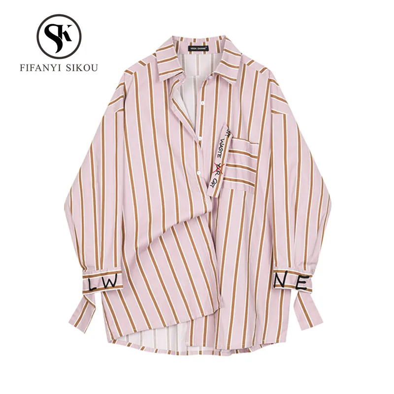 

Fashion Striped Long sleeve Shirts Womens tops and blouses 2019 Spring New Embroidery Pocket Loose Blouse women Korean Shirt