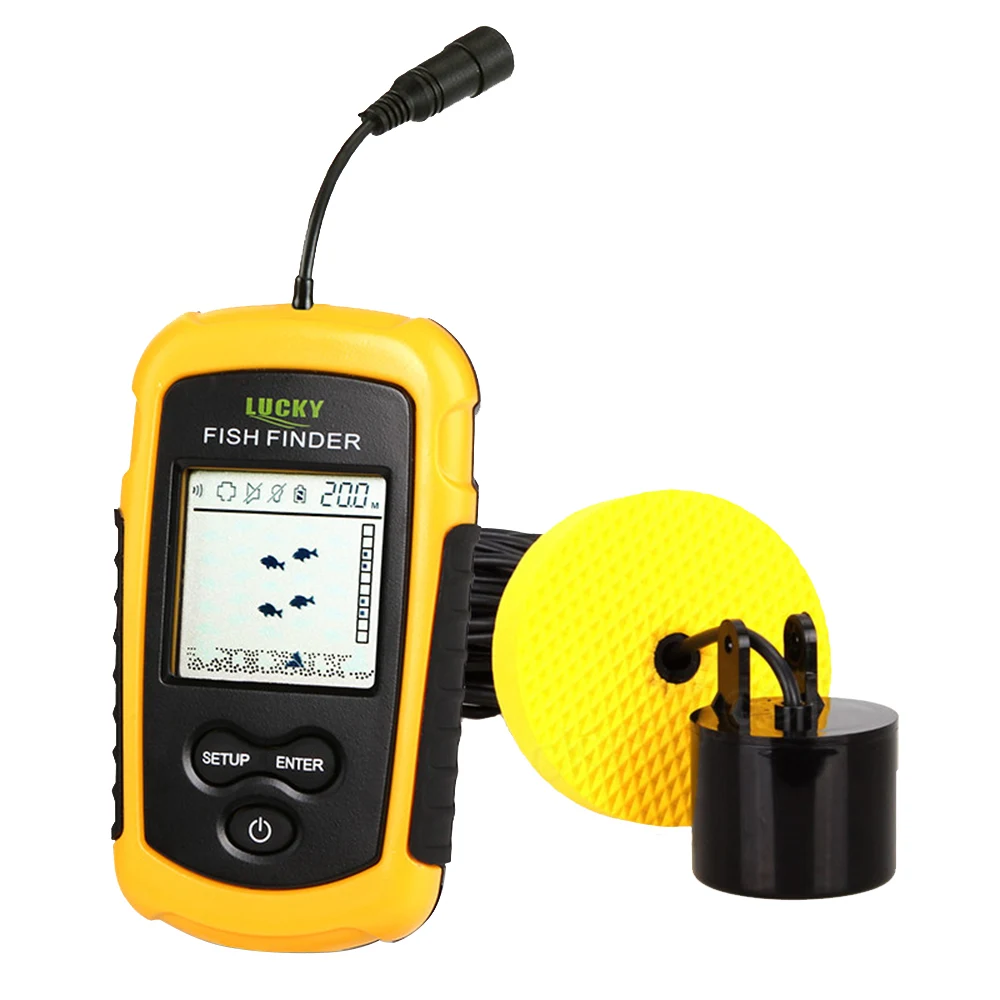محظوظ المحمولة 100 متر السلكية اللاسلكية السمك مكتشف السونار إنذار Fishfinder الاستشعار سونار LCD السمك المكتشفون صدى أسلم الصيد مكتشف