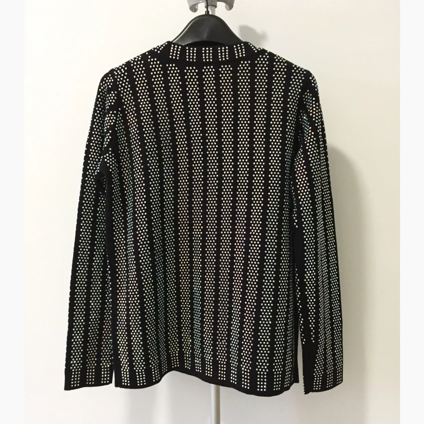 HIGH QUALITY New Fashion 2018 Designer Sweater Women's Long Sleeve Luxurious Diamonds Beaded Pullover Sweater