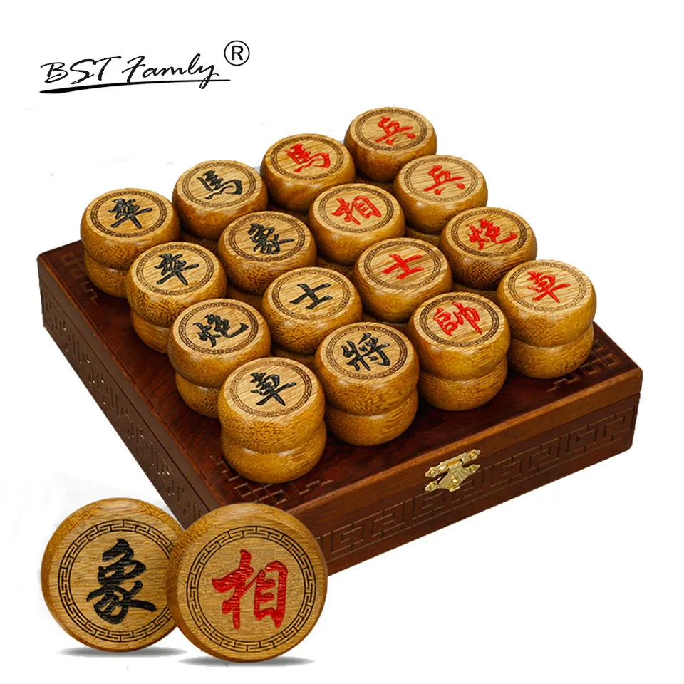 

BSTFAMLY Chinese Chess Xiang Qi Size4-5 Wooden box and Pieces Folding Checkboard 32Pcs/Set No Magnetic Puzzle Game Kids Gift C08